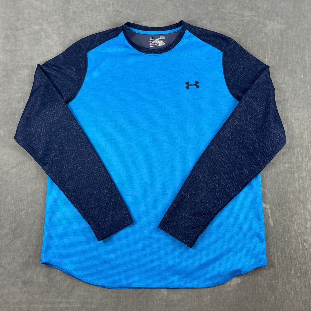 Under Armour Men Large Blue Long Sleeve Shirt HeatGear Loose Fit Activewear